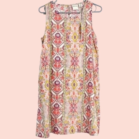 Rachel Zoe Aztec Trapeze Sleeveless 100% Linen mini dress with side slit pockets - Picture 2 of 4